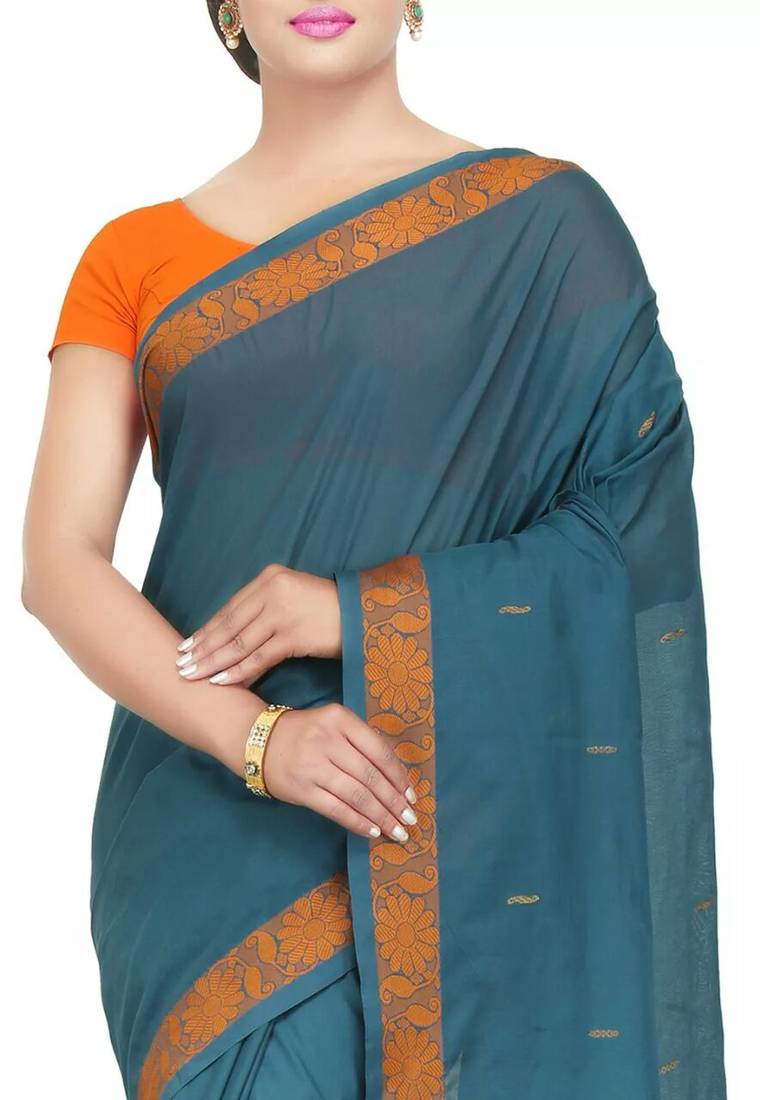 Blue Woven Cotton Saree main image 0