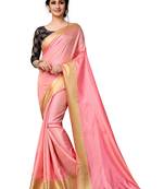 Pink plain Paper Silk saree with blouse