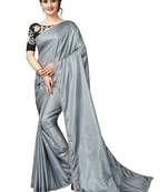 Grey plain Paper Silk saree with blouse