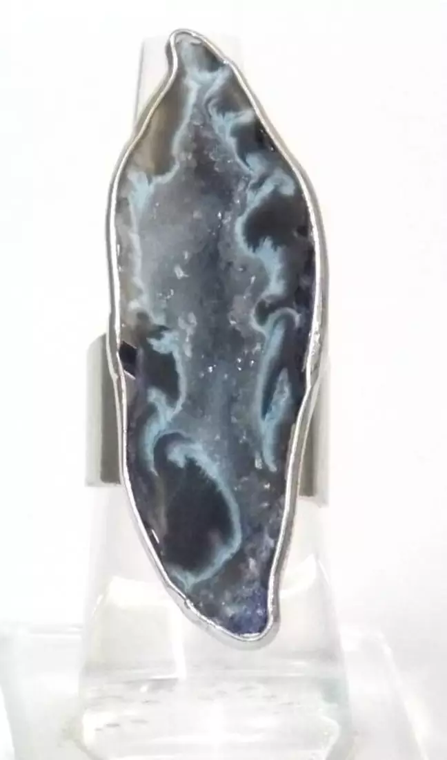 Long!! unique ocean grey agate druzy stone ring