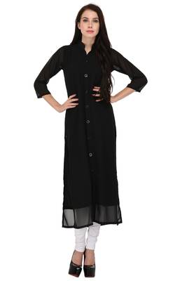 Black plain georgette ethnic-kurtis 1