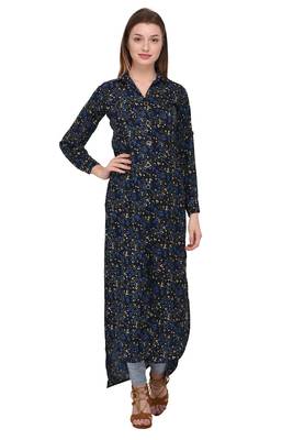 Dark-blue printed polyester ethnic-kurtis 1
