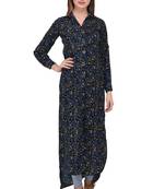 Dark-blue printed polyester ethnic-kurtis