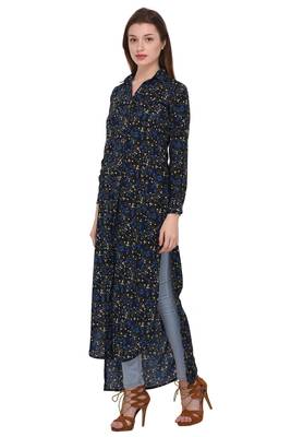 Dark-blue printed polyester ethnic-kurtis 2