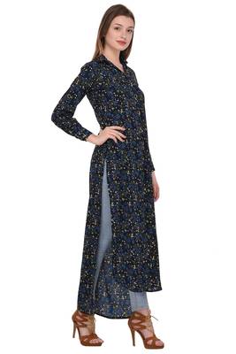 Dark-blue printed polyester ethnic-kurtis 3