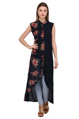 Dark-blue printed georgette ethnic-kurtis 1