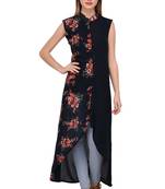 Dark-blue printed georgette ethnic-kurtis