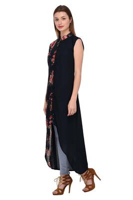 Dark-blue printed georgette ethnic-kurtis 2