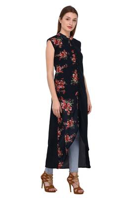 Dark-blue printed georgette ethnic-kurtis 3