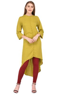 Green plain rayon ethnic-kurtis 1