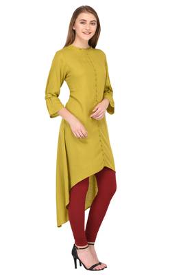 Green plain rayon ethnic-kurtis 3