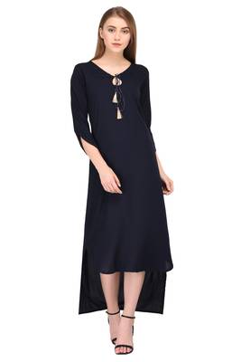 Dark-blue plain polyester ethnic-kurtis 1