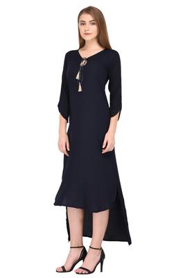 Dark-blue plain polyester ethnic-kurtis 2