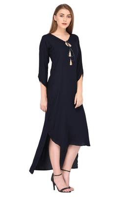 Dark-blue plain polyester ethnic-kurtis 3