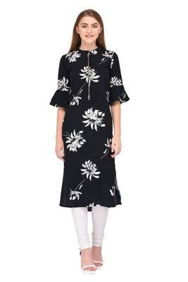 Dark-blue printed polyester ethnic-kurtis 1