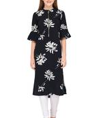 Dark-blue printed polyester ethnic-kurtis