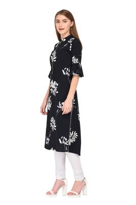 Dark-blue printed polyester ethnic-kurtis 2