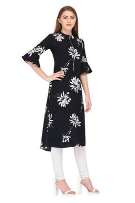 Dark-blue printed polyester ethnic-kurtis 3
