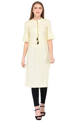 Yellow plain linen ethnic-kurtis 1