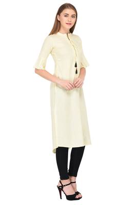 Yellow plain linen ethnic-kurtis 3