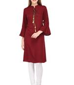 Maroon plain rayon ethnic-kurtis