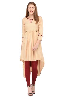Beige plain rayon ethnic-kurtis 1