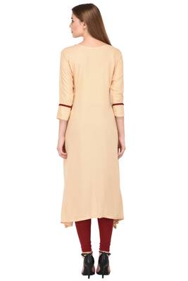 Beige plain rayon ethnic-kurtis 4
