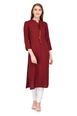 Maroon plain rayon ethnic-kurtis 1