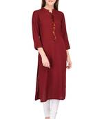 Maroon plain rayon ethnic-kurtis