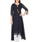 Dark-blue plain chiffon ethnic-kurtis