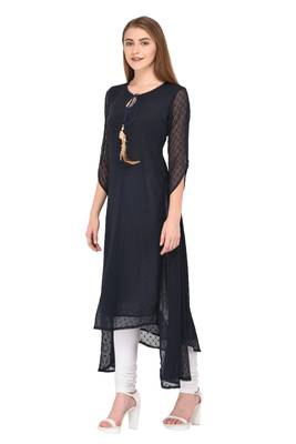 Dark-blue plain chiffon ethnic-kurtis 2