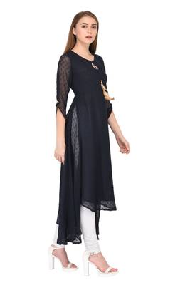 Dark-blue plain chiffon ethnic-kurtis 3