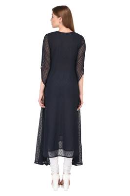 Dark-blue plain chiffon ethnic-kurtis 4