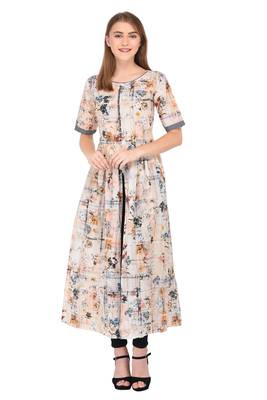 Beige printed cotton ethnic-kurtis 1