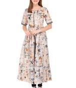 Beige printed cotton ethnic-kurtis