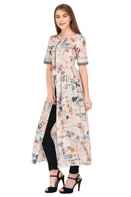 Beige printed cotton ethnic-kurtis 2