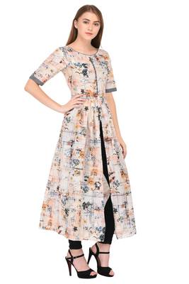 Beige printed cotton ethnic-kurtis 3
