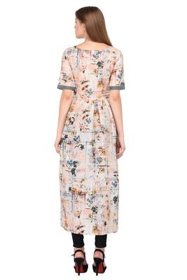 Beige printed cotton ethnic-kurtis 4
