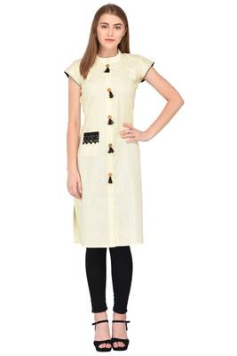 Yellow plain linen ethnic-kurtis 1