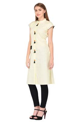 Yellow plain linen ethnic-kurtis 2
