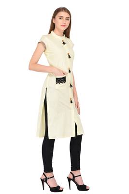 Yellow plain linen ethnic-kurtis 3