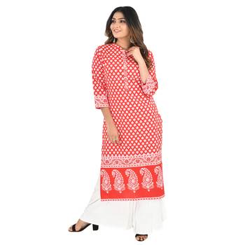 Red printed cotton kurti 1