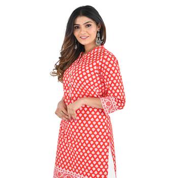 Red printed cotton kurti 3