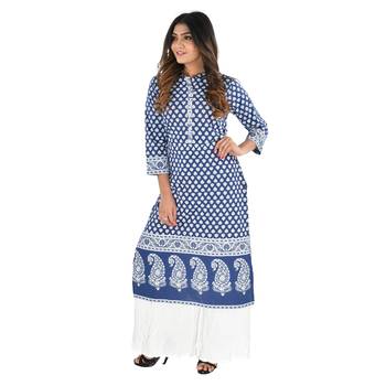 Blue printed cotton kurti 1