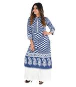 Blue printed cotton kurti