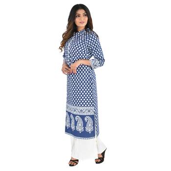 Blue printed cotton kurti 3
