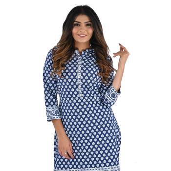 Blue printed cotton kurti 4