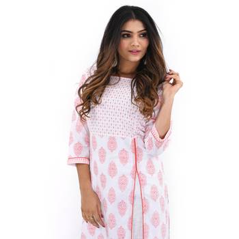 White printed cotton kurti 4