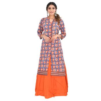 Orange printed cotton kurti 1