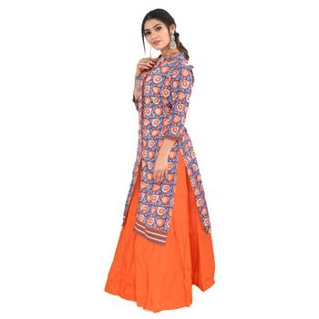 Orange printed cotton kurti 3